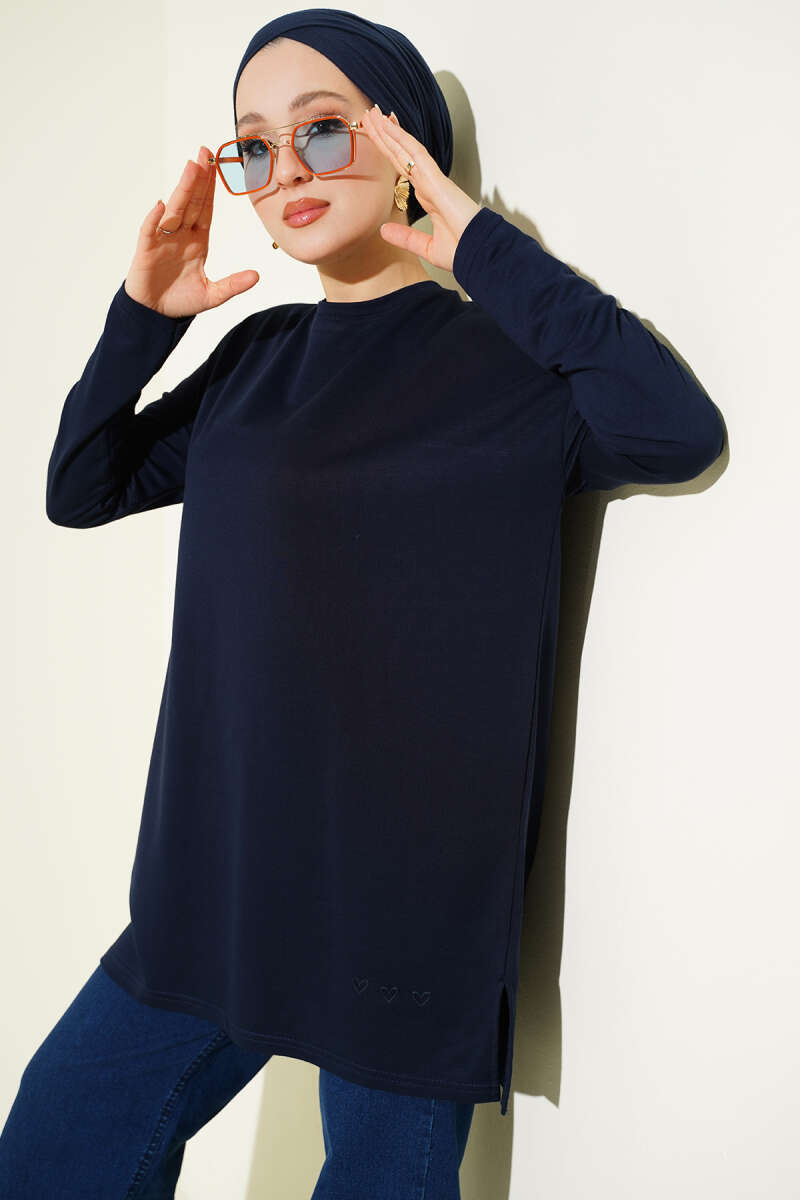 Basic Tunic with Heart Detail - Dark Navy