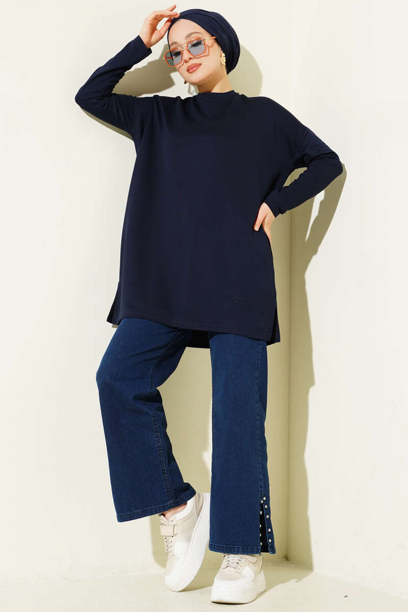 Basic Tunic with Heart Detail - Dark Navy