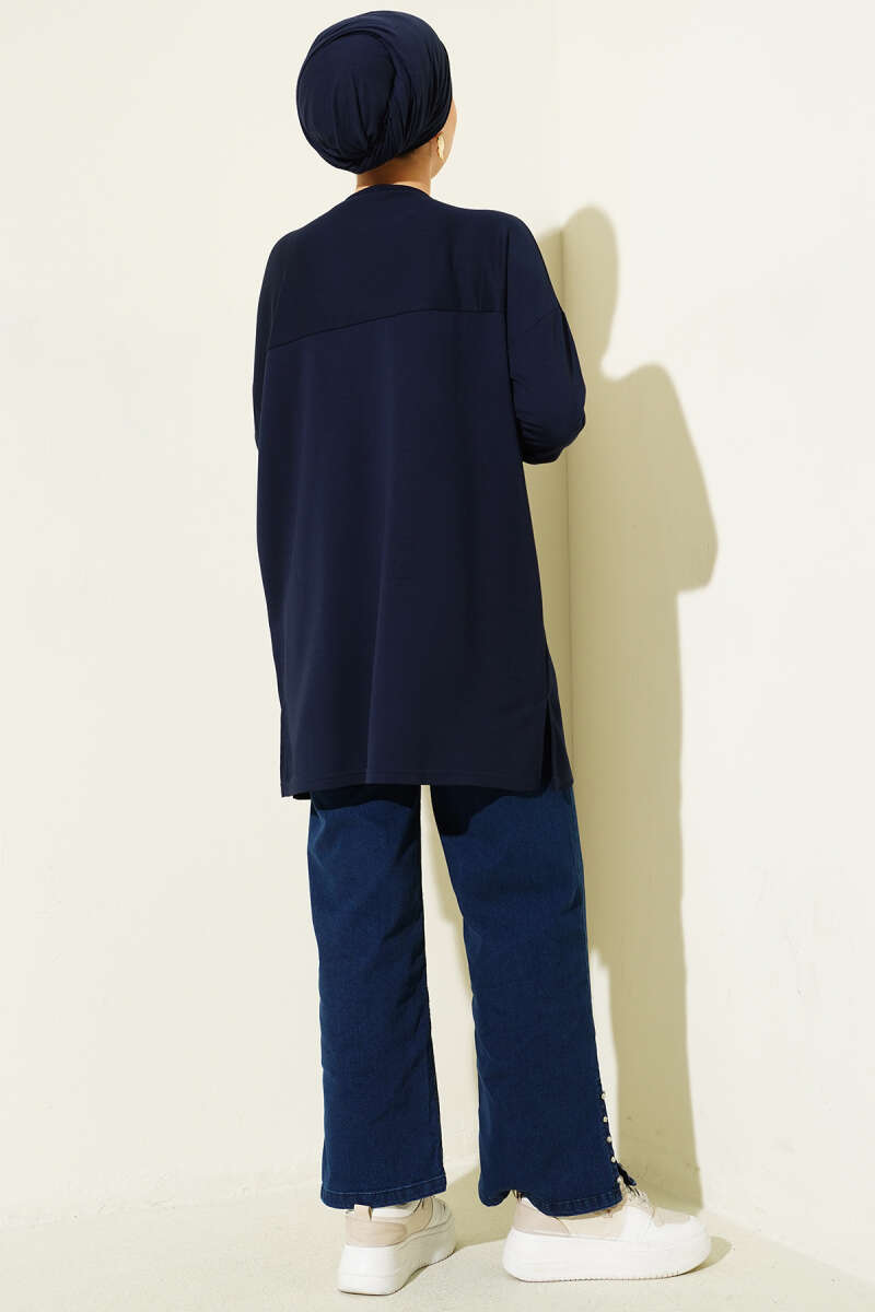Basic Tunic with Heart Detail - Dark Navy