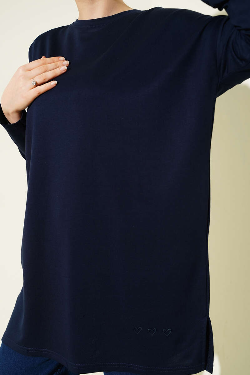 Basic Tunic with Heart Detail - Dark Navy