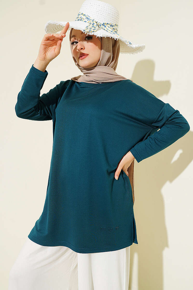 Basic Tunic with Heart Detail - Teal