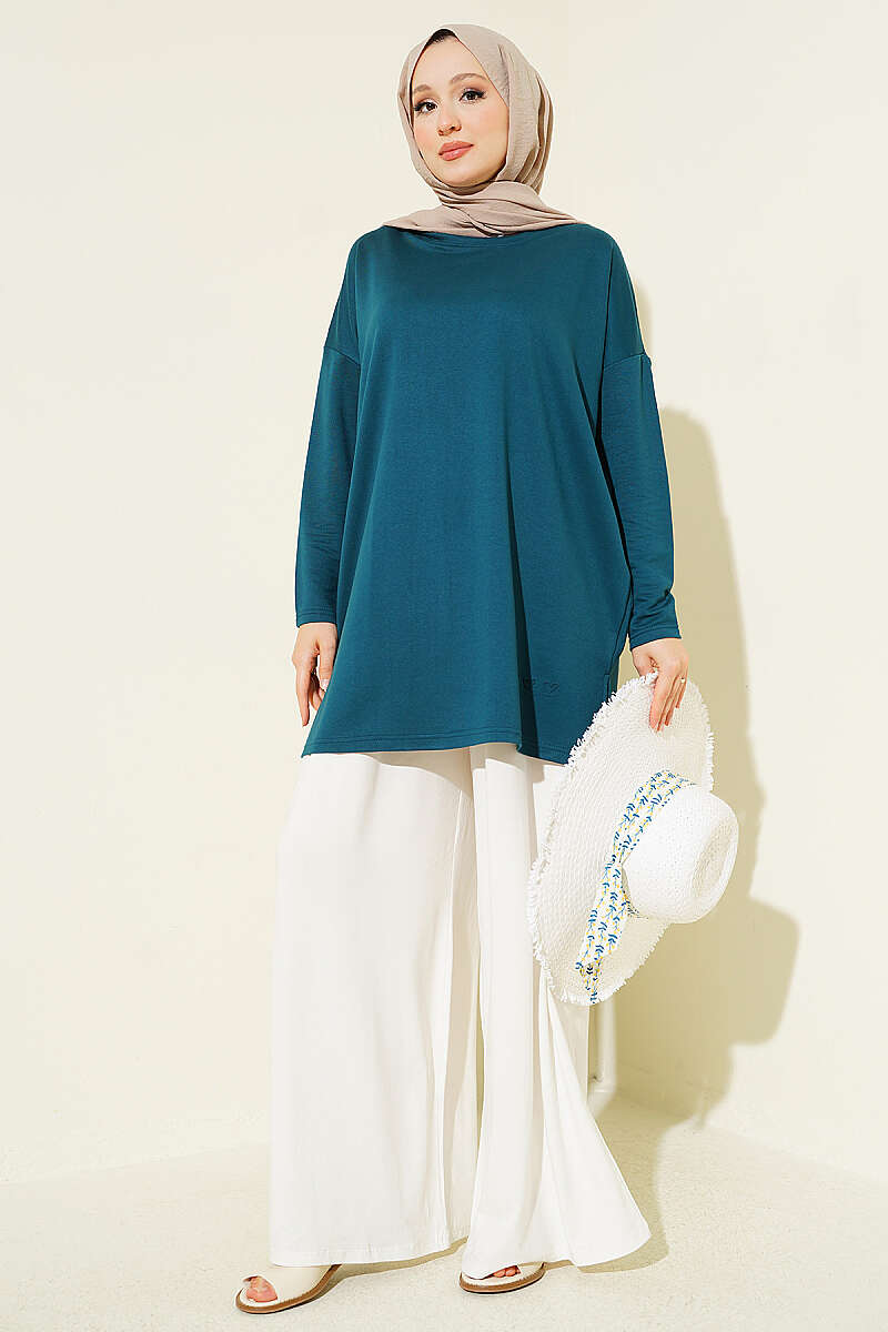 Basic Tunic with Heart Detail - Teal