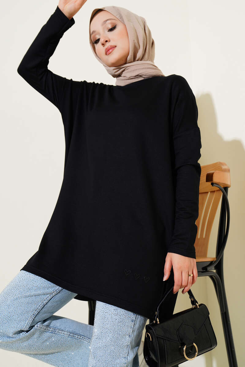 Basic Tunic with Heart Detail - Black