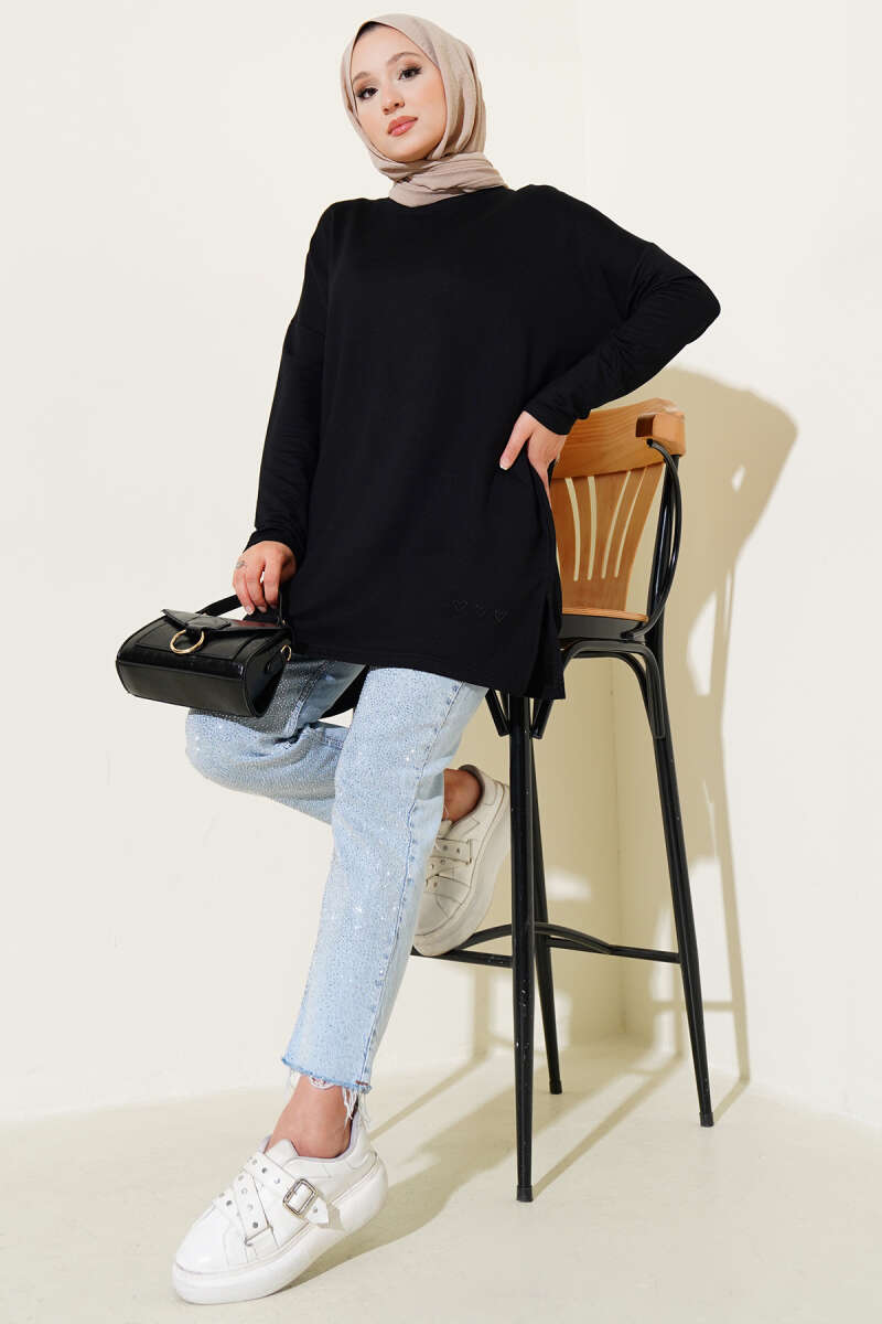 Basic Tunic with Heart Detail - Black