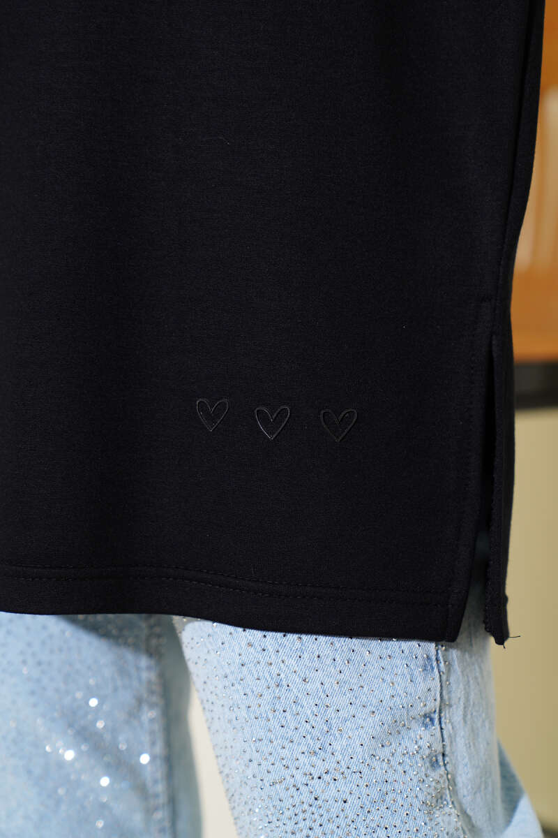 Basic Tunic with Heart Detail - Black