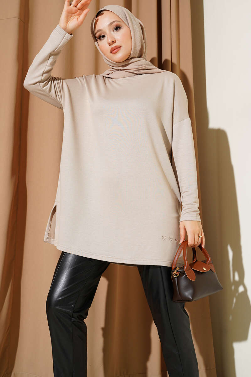 Basic Tunic with Heart Detail - Stone