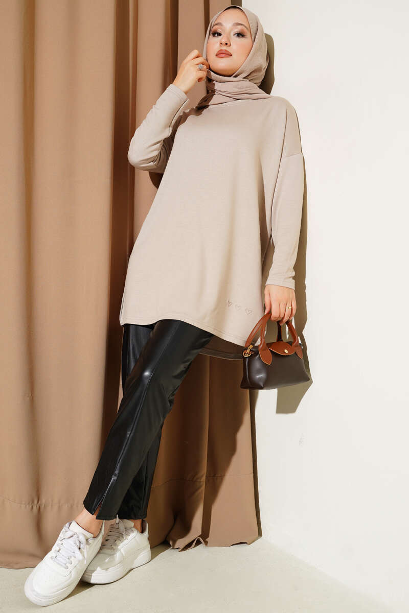 Basic Tunic with Heart Detail - Stone