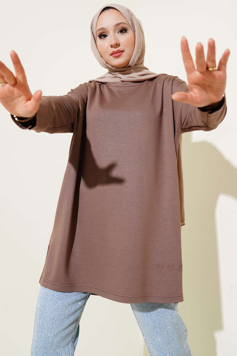 Basic Tunic with Heart Detail - Mink