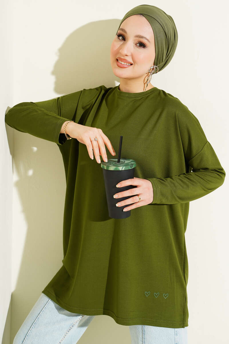 Basic Tunic with Heart Detail - Green