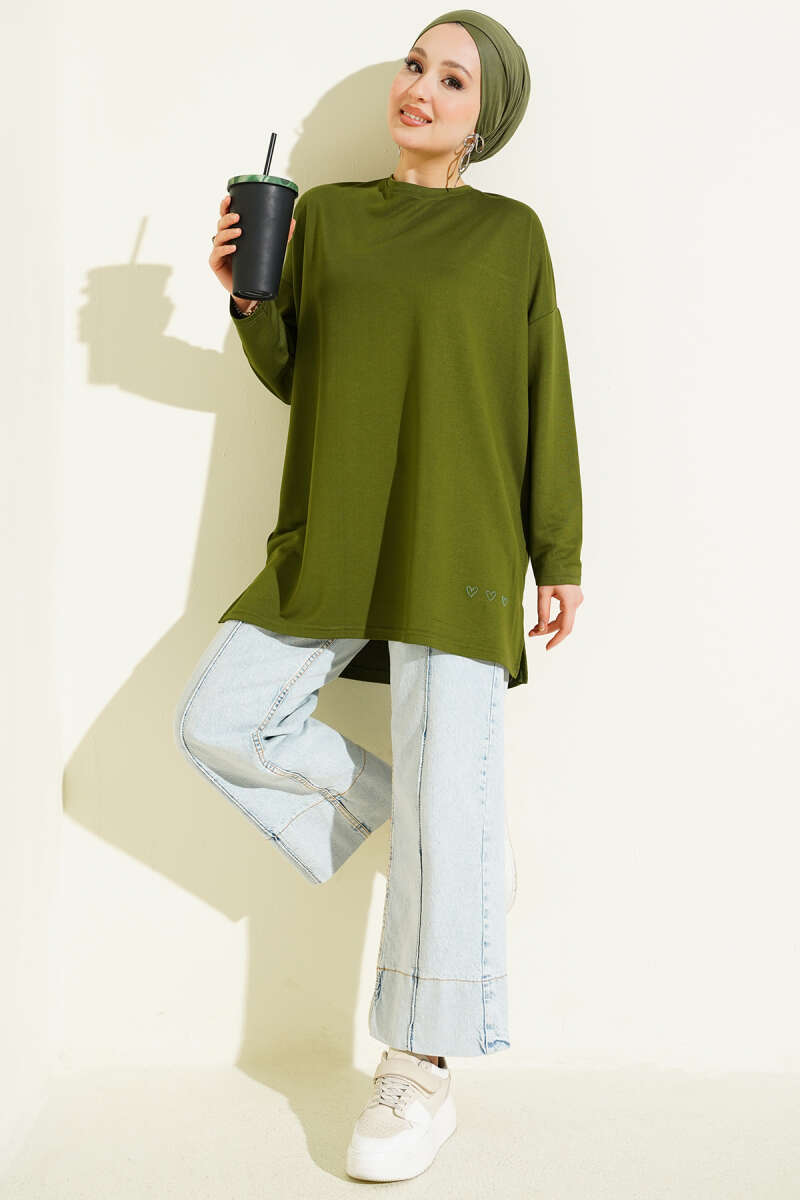 Basic Tunic with Heart Detail - Green
