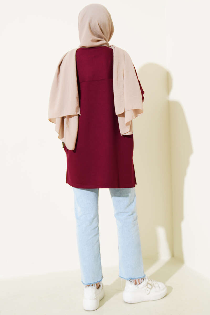Basic Tunic with Heart Detail - Burgundy