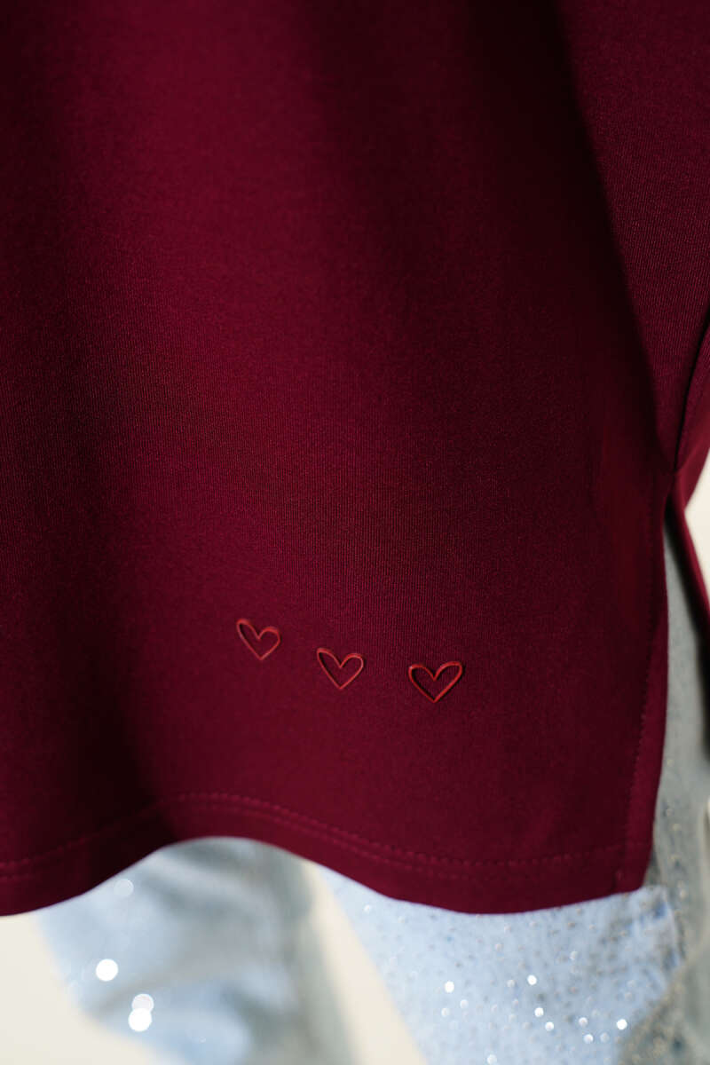 Basic Tunic with Heart Detail - Burgundy