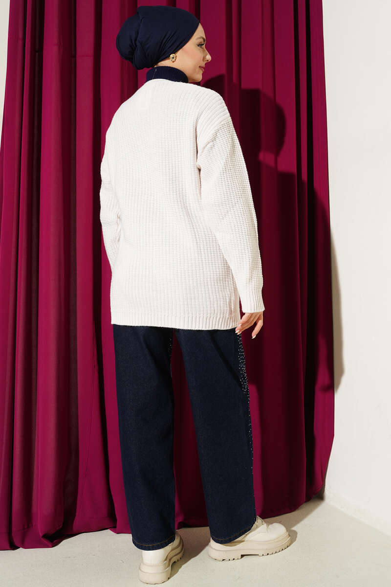 Heart Embroidered Knit Cardigan - Beige