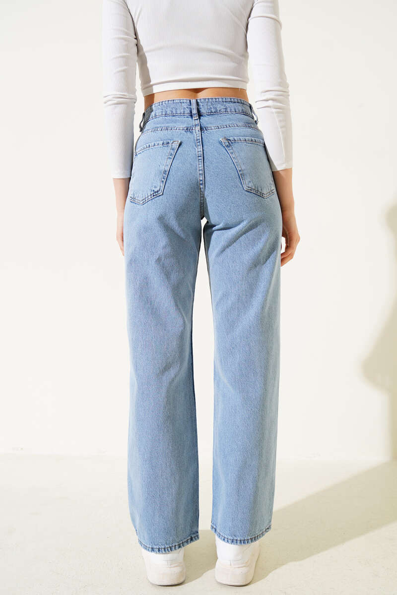 Wide-Leg Jeans with Heart Stones - Blue