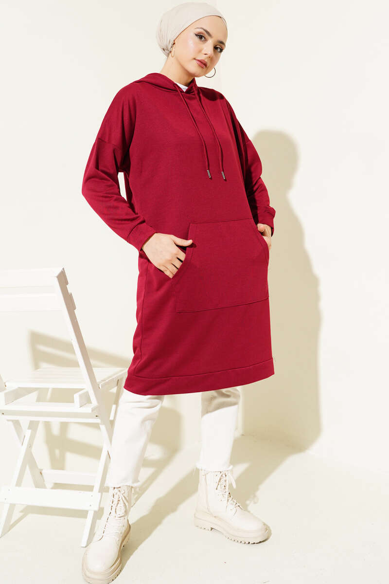 Kangaroo Pocket Tunic - Burgundy