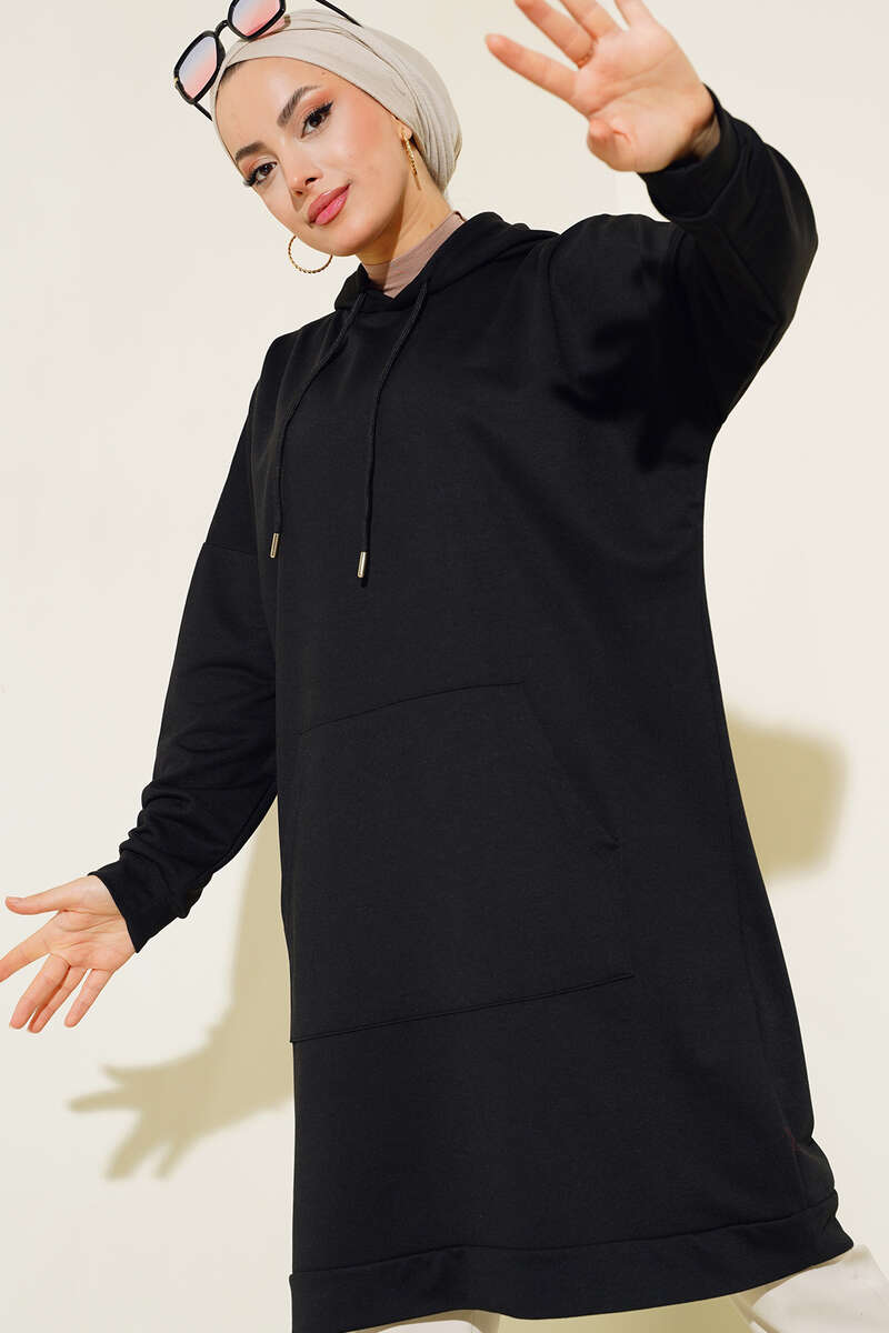 Kangaroo Pocket Tunic - Black