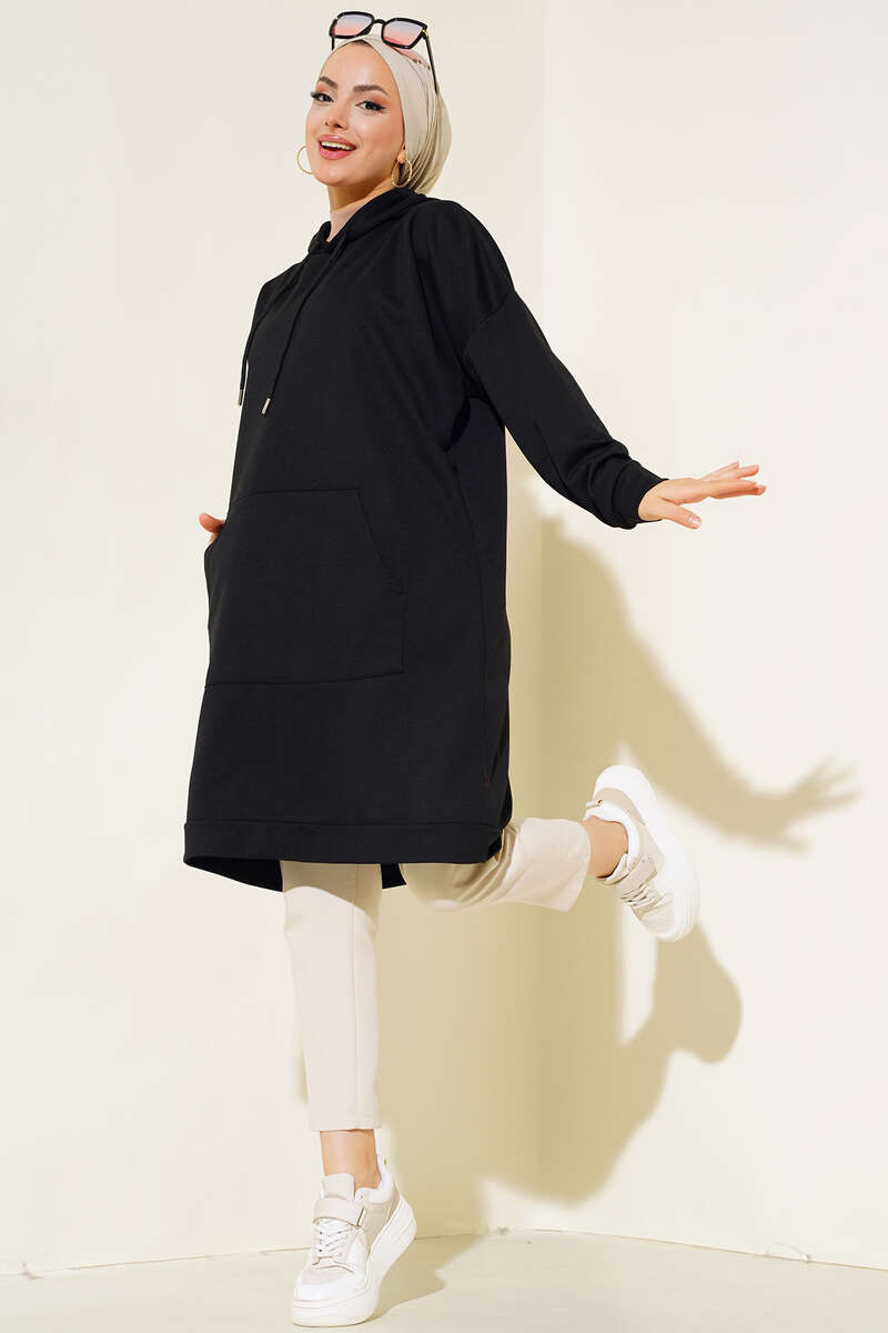 Kangaroo Pocket Tunic - Black