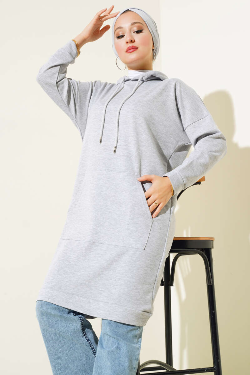 Kangaroo Pocket Tunic - Heather Grey