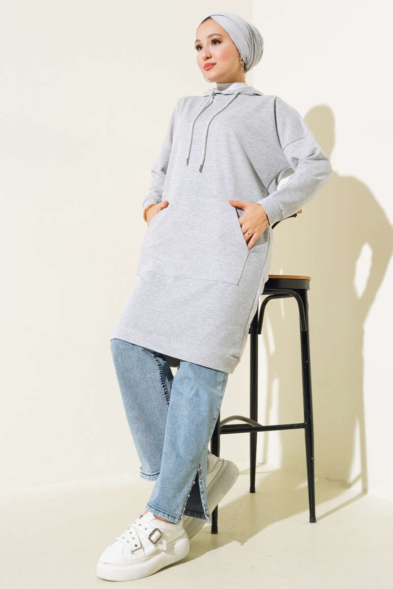 Kangaroo Pocket Tunic - Heather Grey