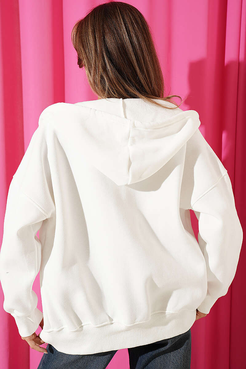 Three-Thread Cardigan with Kangaroo Pocket - Ecru
