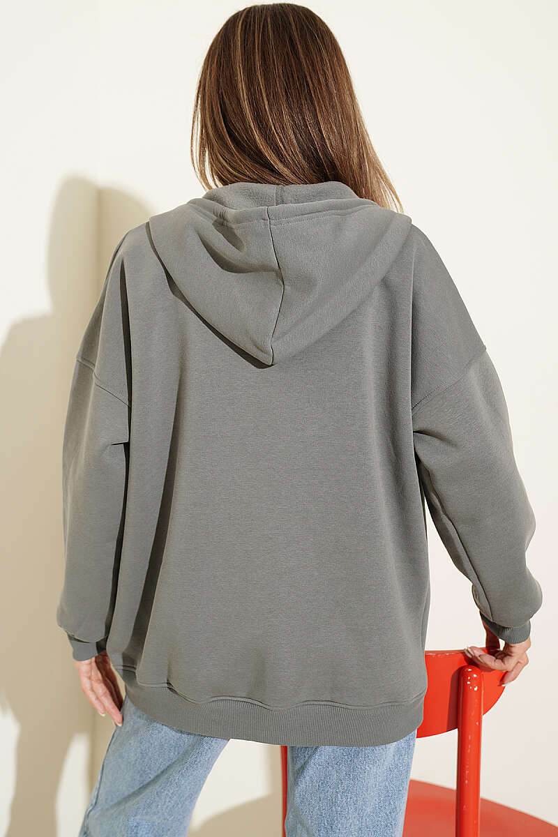 Three-Thread Cardigan with Kangaroo Pocket - Grey