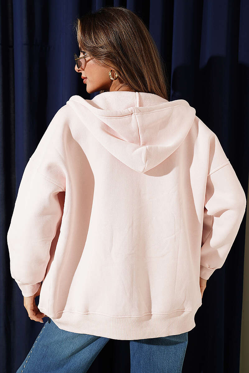 Three-Thread Cardigan with Kangaroo Pocket - Powder