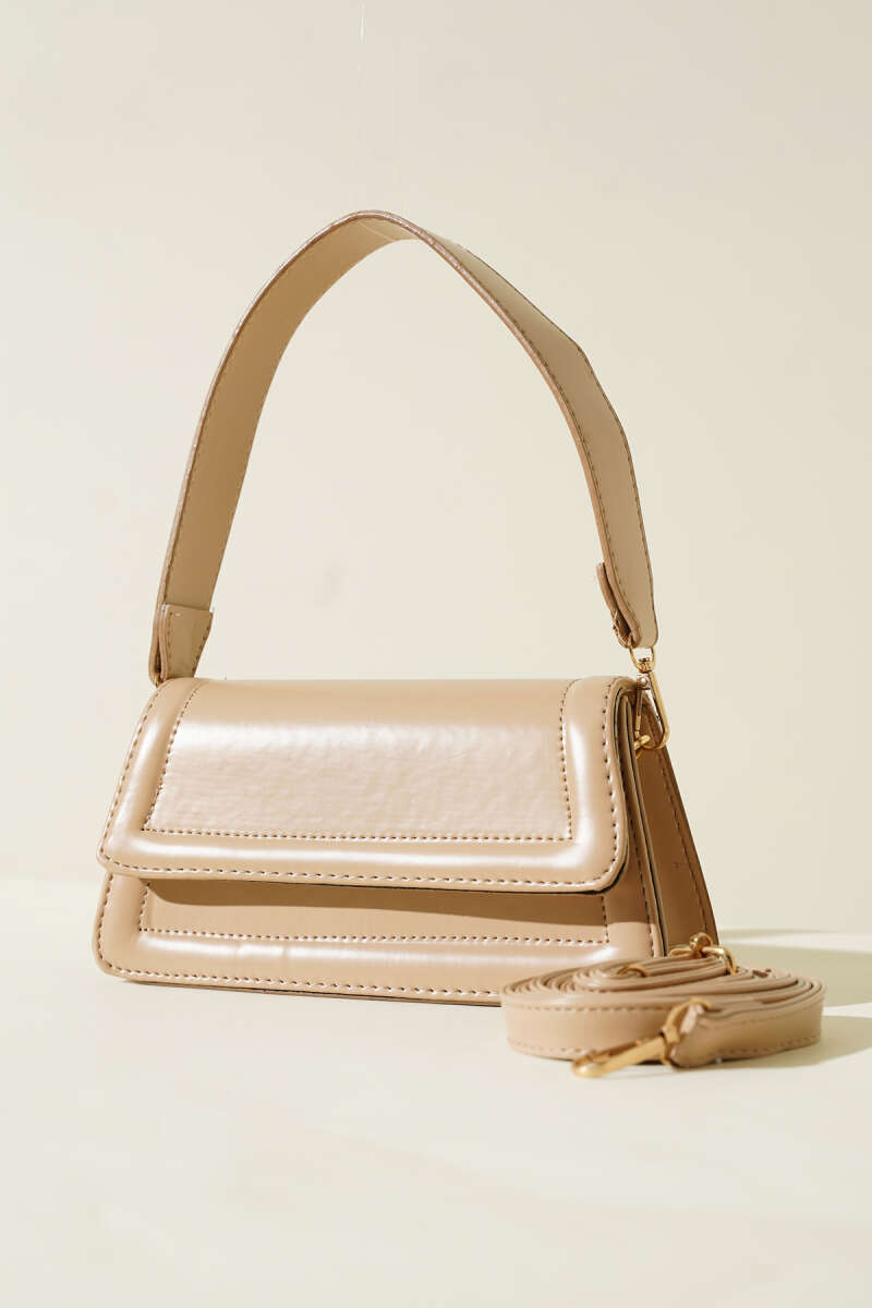 Magnetic Flap Handbag - Beige