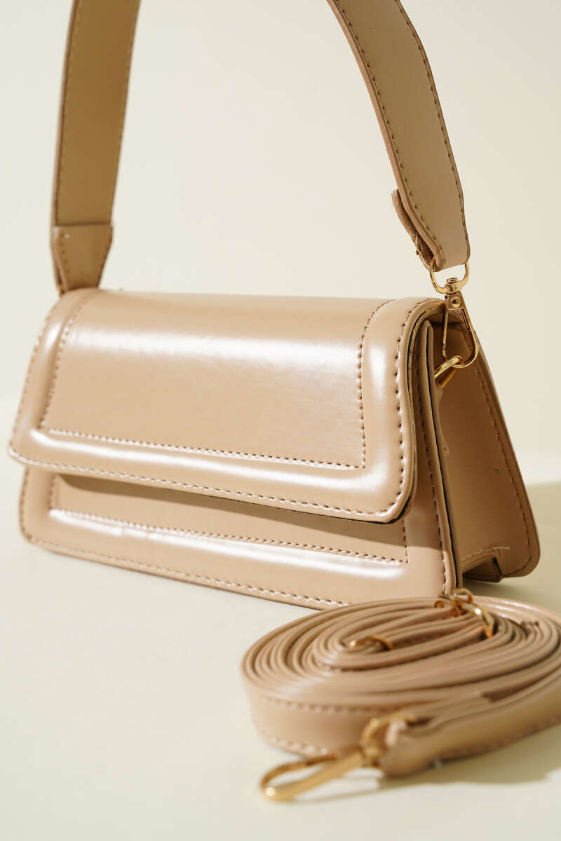 Magnetic Flap Handbag - Beige