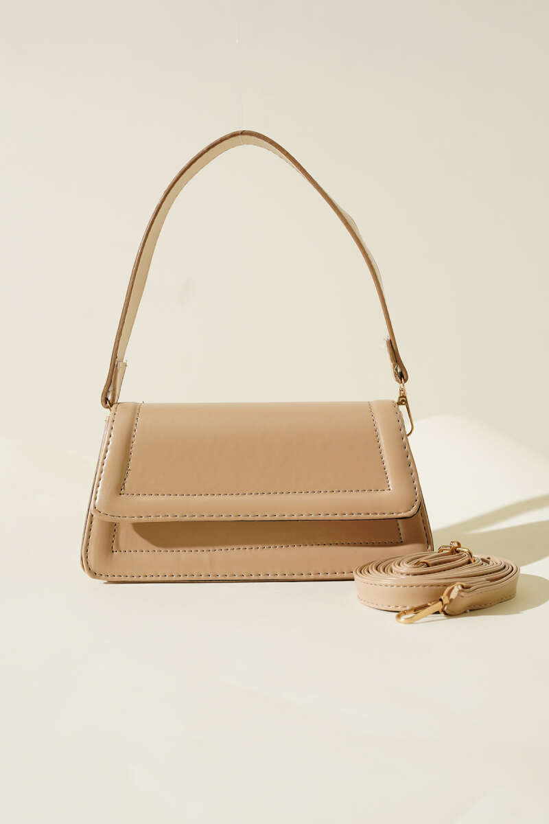 Magnetic Flap Handbag - Beige