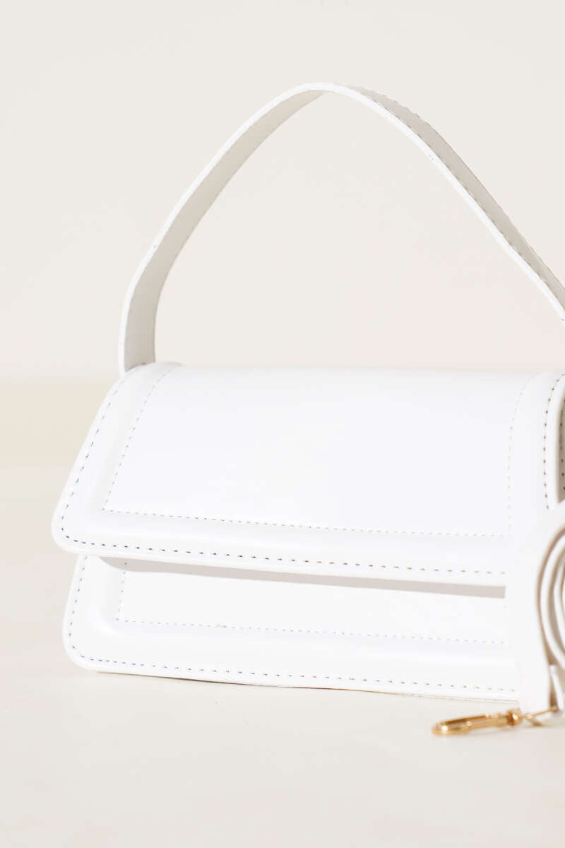 Magnetic Flap Handbag - White