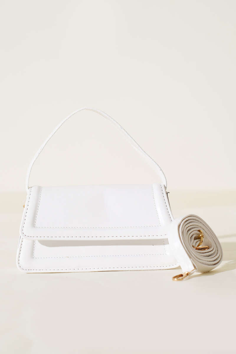 Magnetic Flap Handbag - White