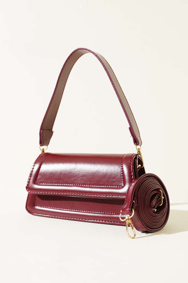 Magnetic Flap Handbag - Burgundy