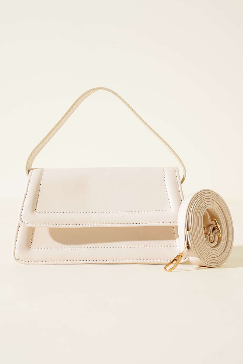Magnetic Flap Handbag - Bone