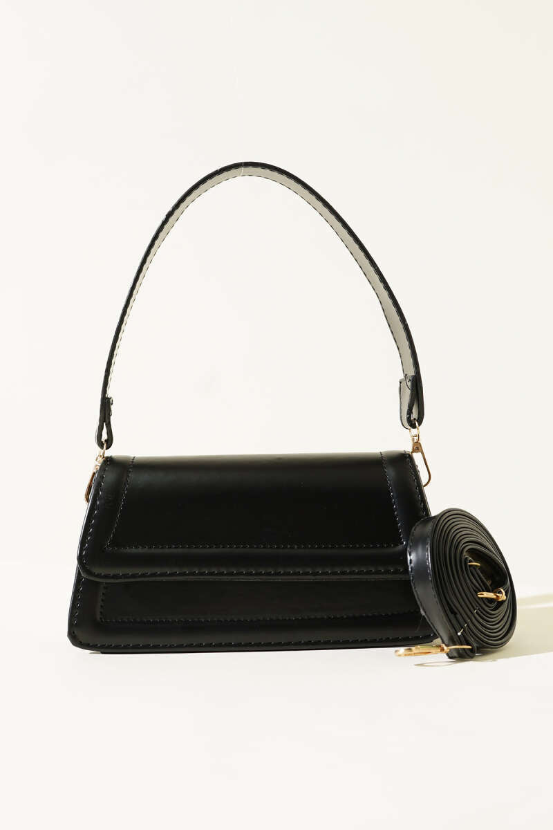 Magnetic Flap Handbag - Black