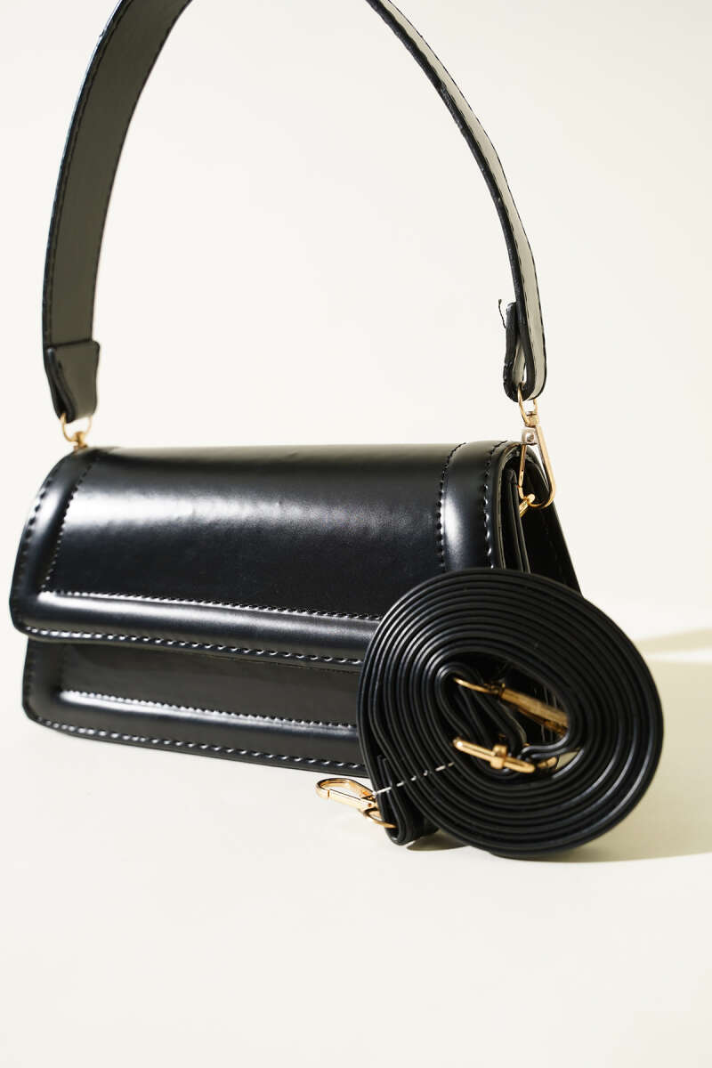 Magnetic Flap Handbag - Black