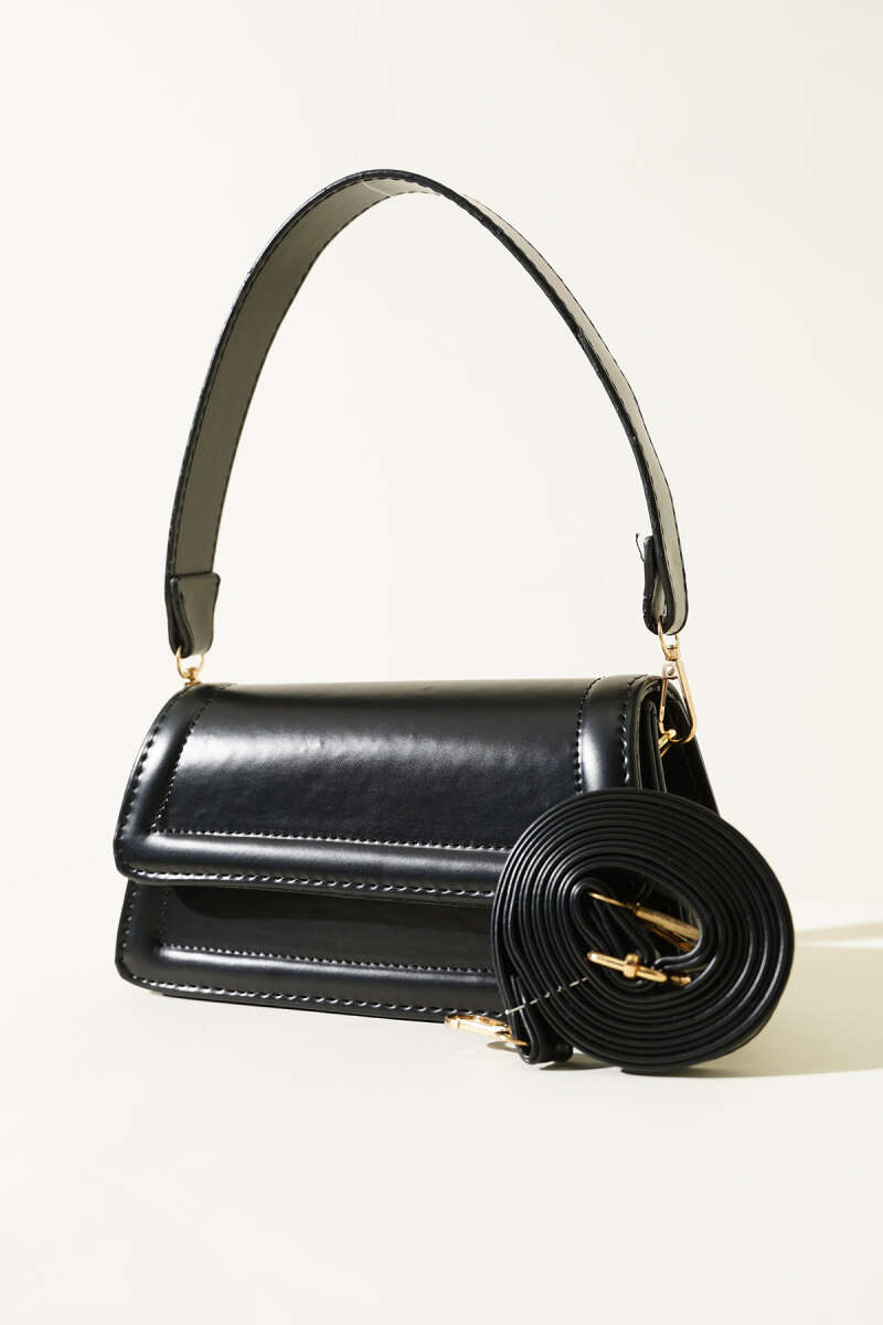Magnetic Flap Handbag - Black