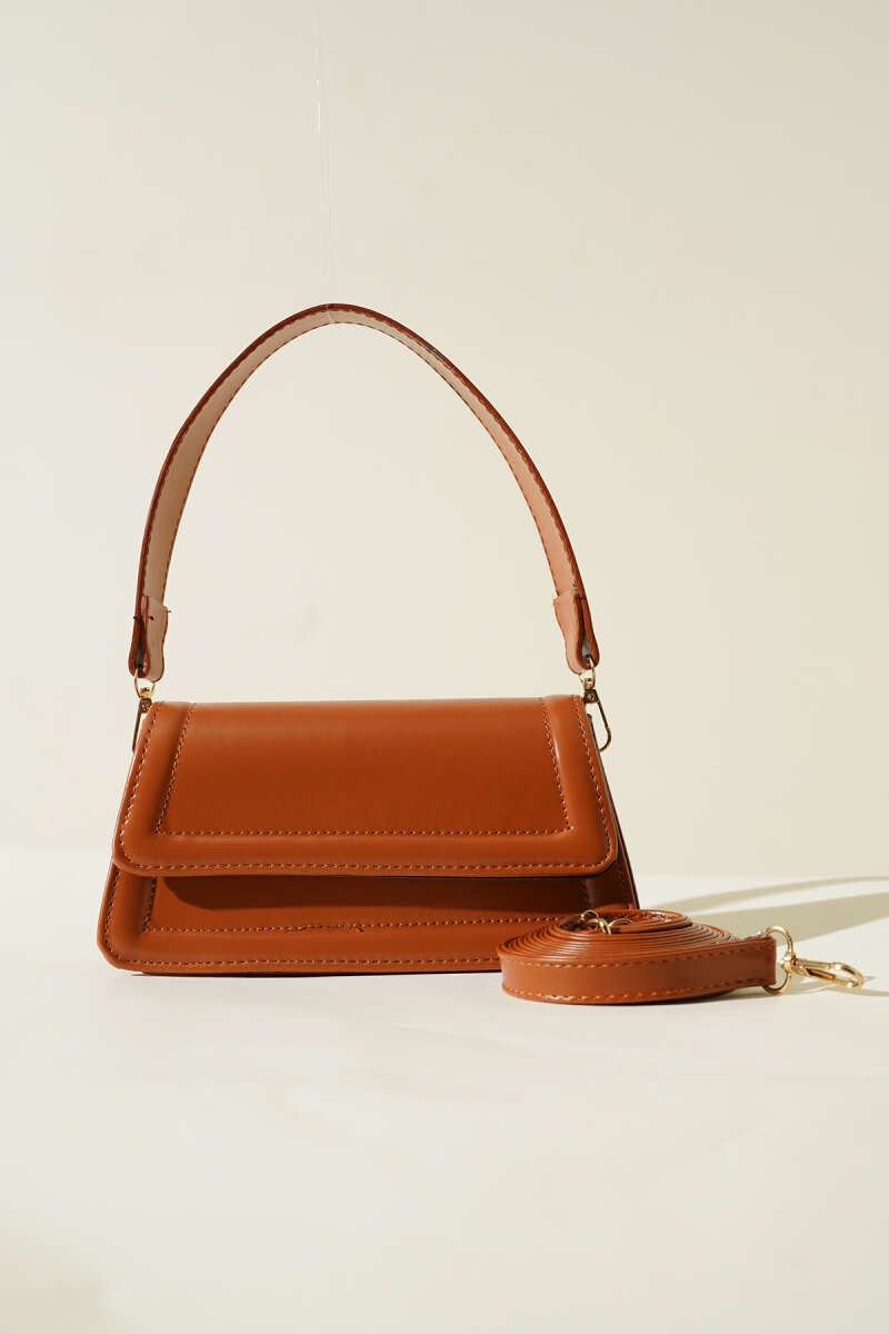 Magnetic Flap Handbag - Tan