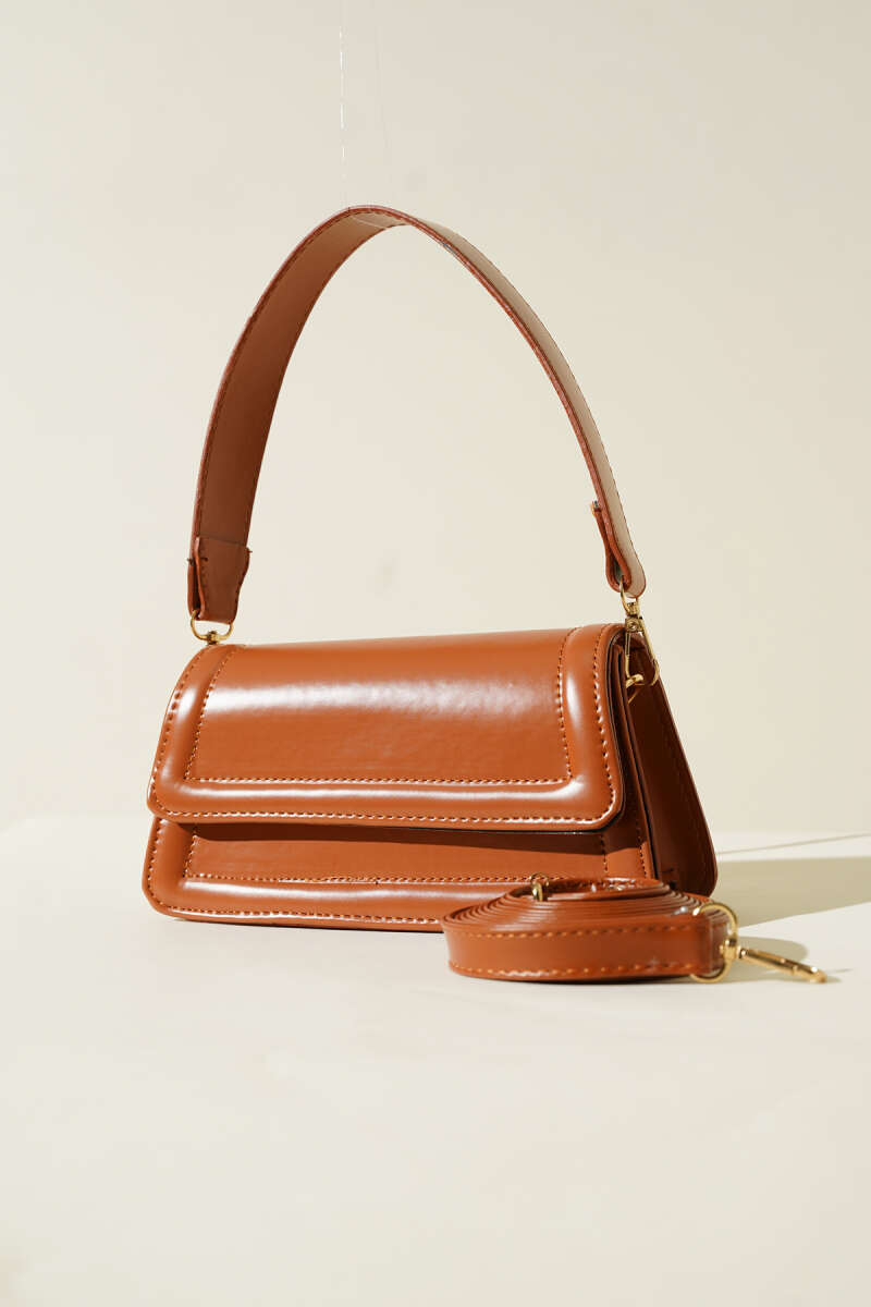 Magnetic Flap Handbag - Tan