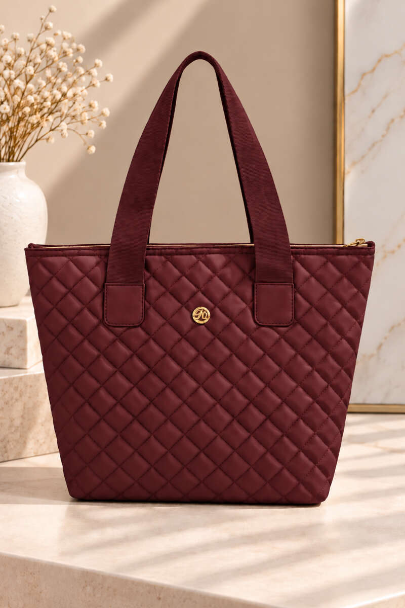 Quilted Zip Handbag - Burgundy