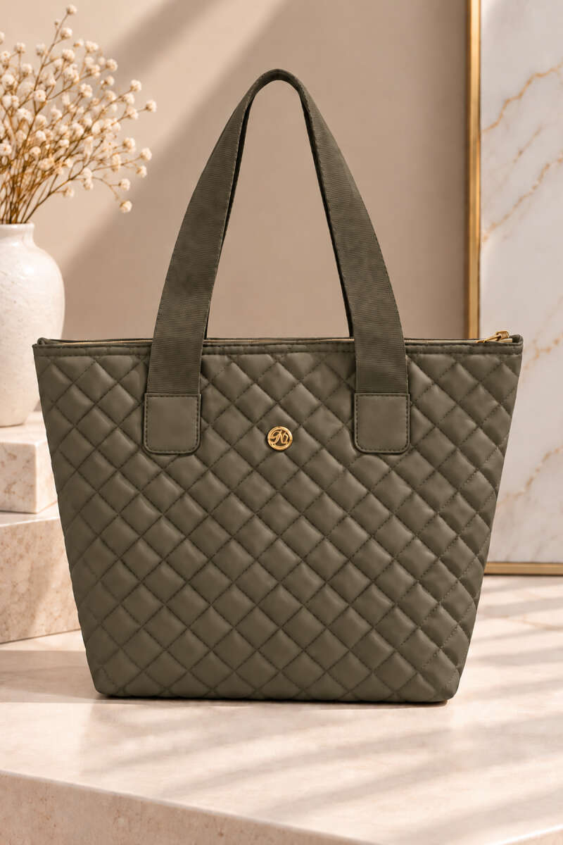 Quilted Zip Handbag - Khaki