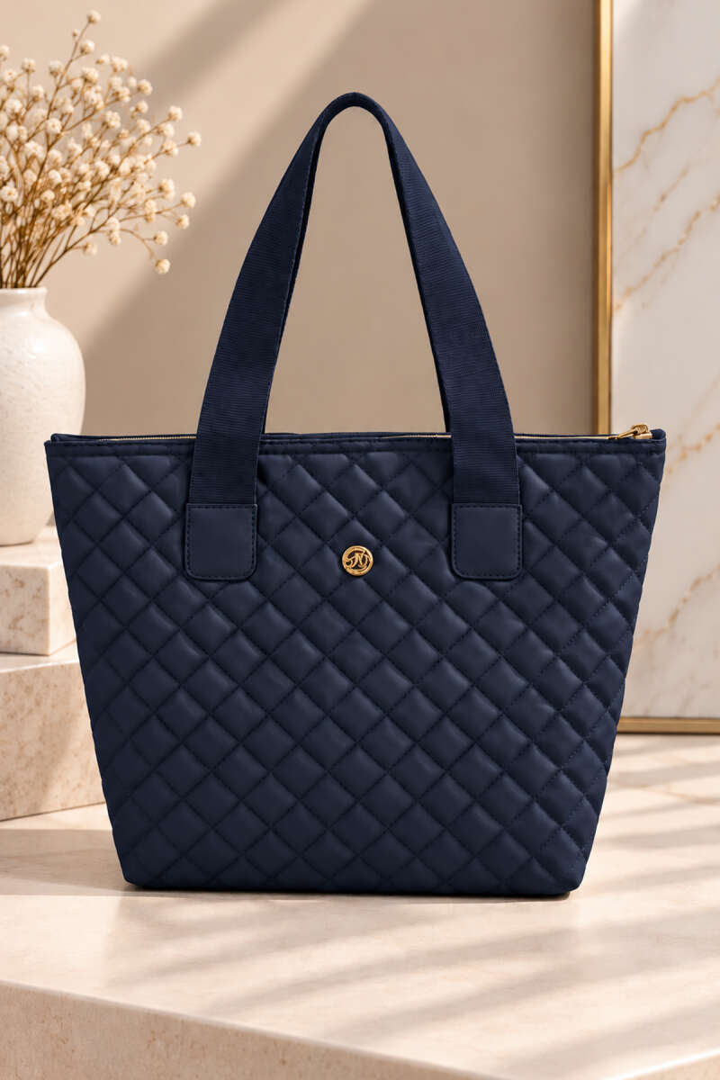 Quilted Zip Handbag - Navy
