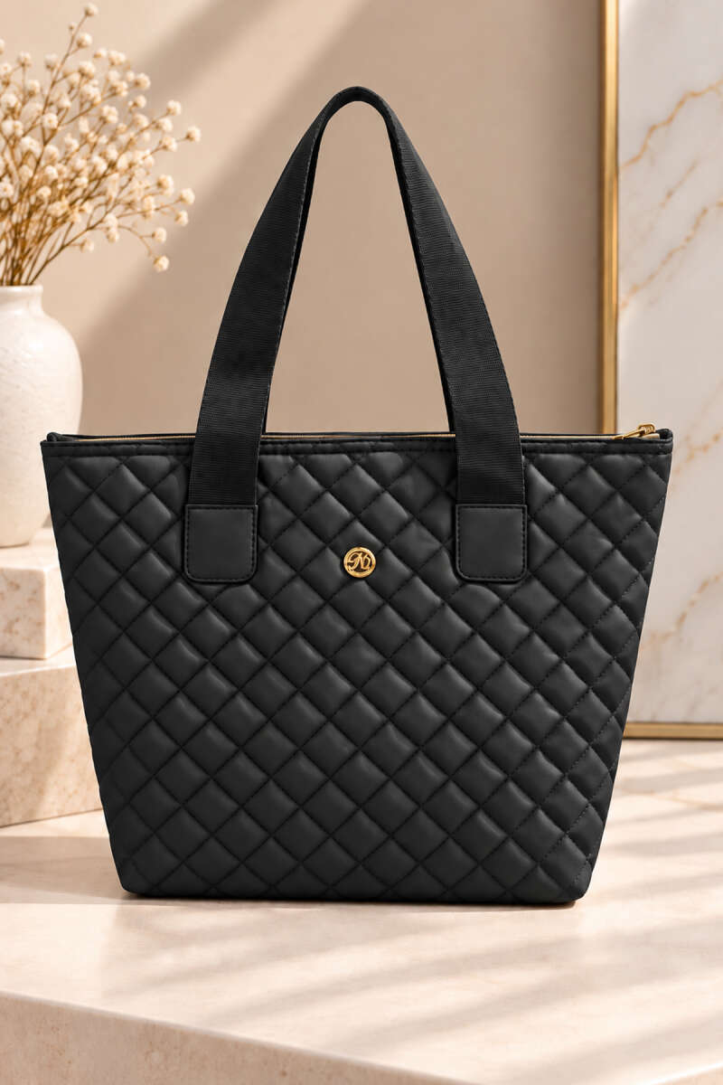 Quilted Zip Handbag - Black