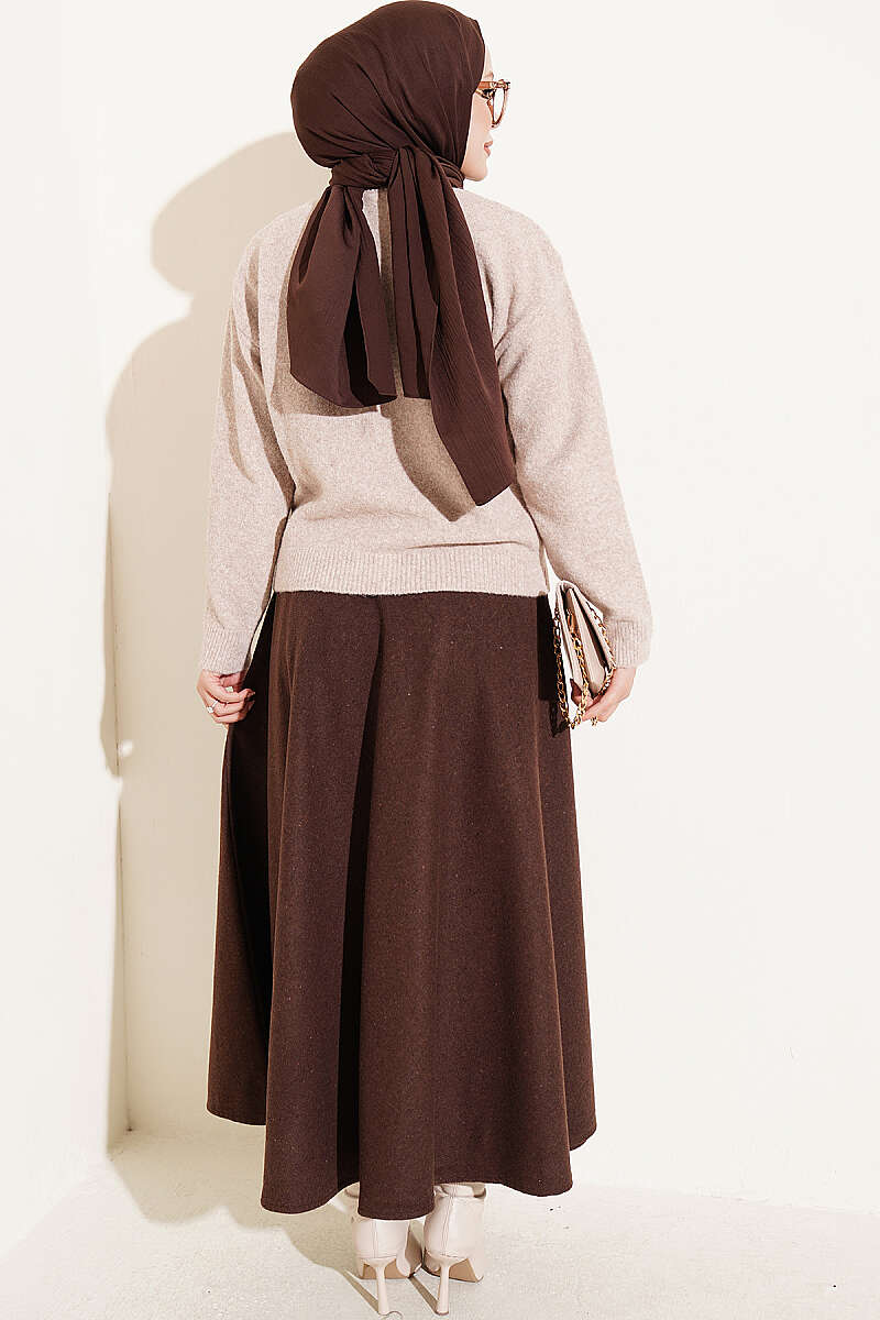 Diamond-Pattern Knit Cardigan with Covered Buttons - Beige