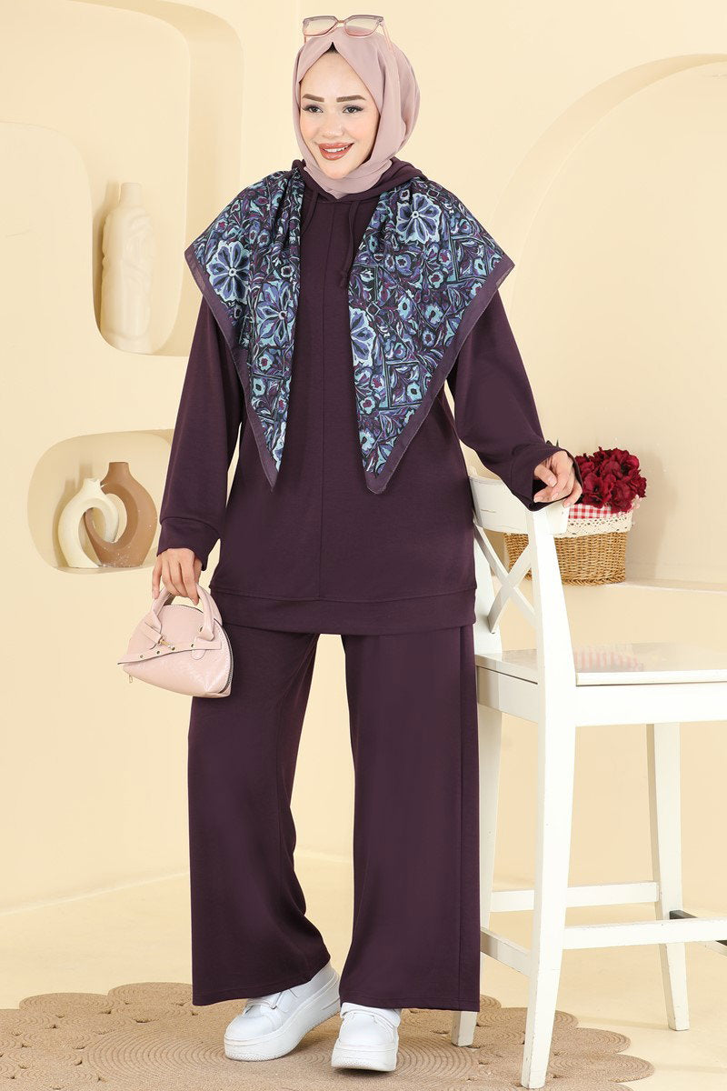 Modal Two-Piece Set with Hood Detail - Plum