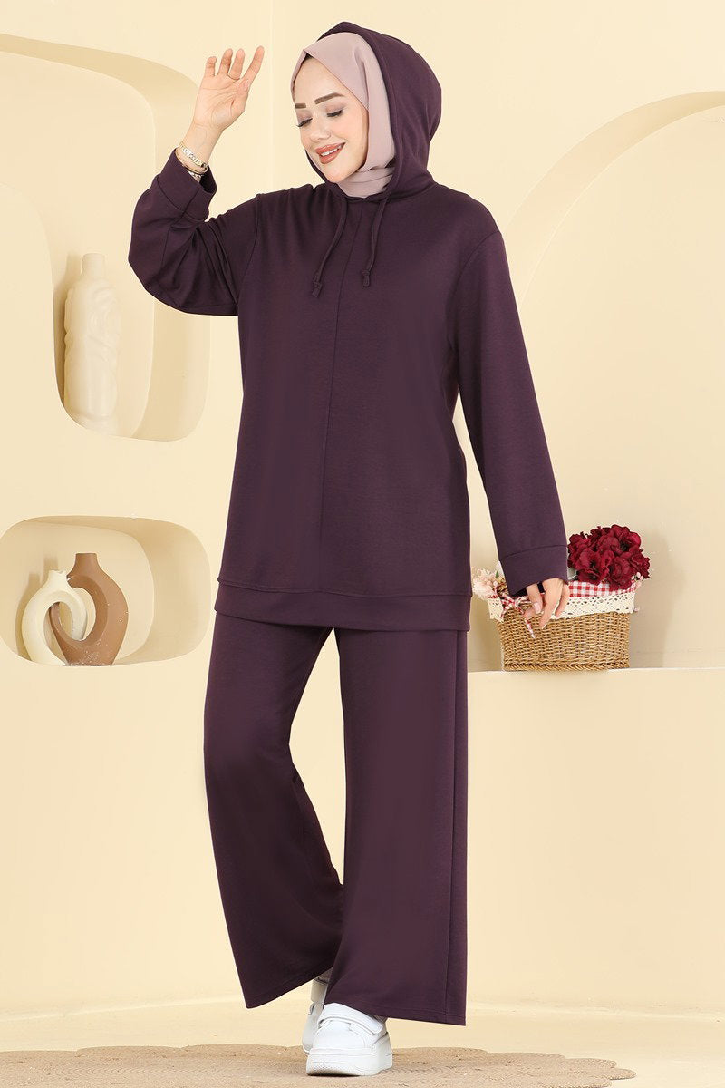 Modal Two-Piece Set with Hood Detail - Plum