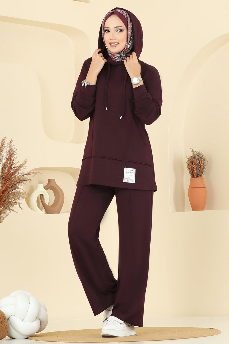 Modal Set with Hood Detail - Burgundy