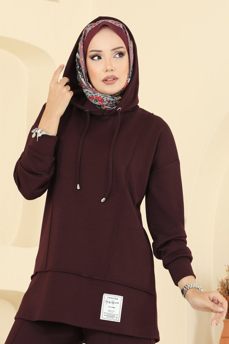 Modal Set with Hood Detail - Burgundy