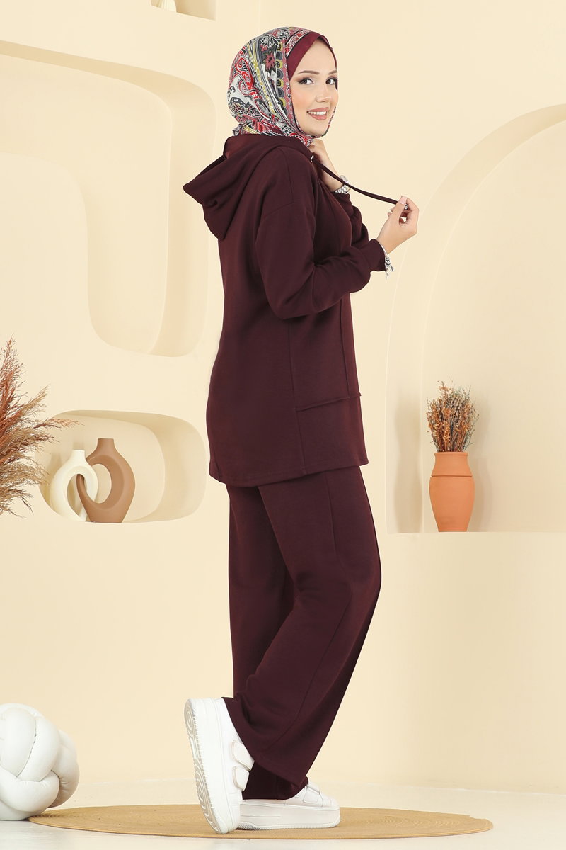 Modal Set with Hood Detail - Burgundy