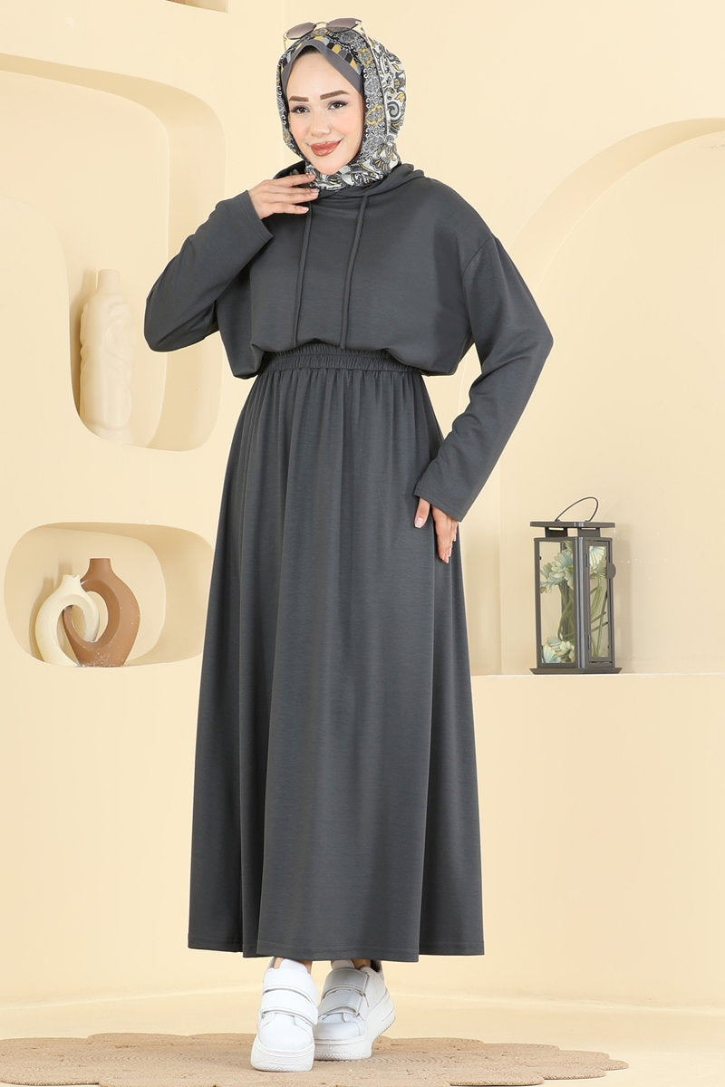 Hooded Modal Two-Piece Skirt Set - Charcoal