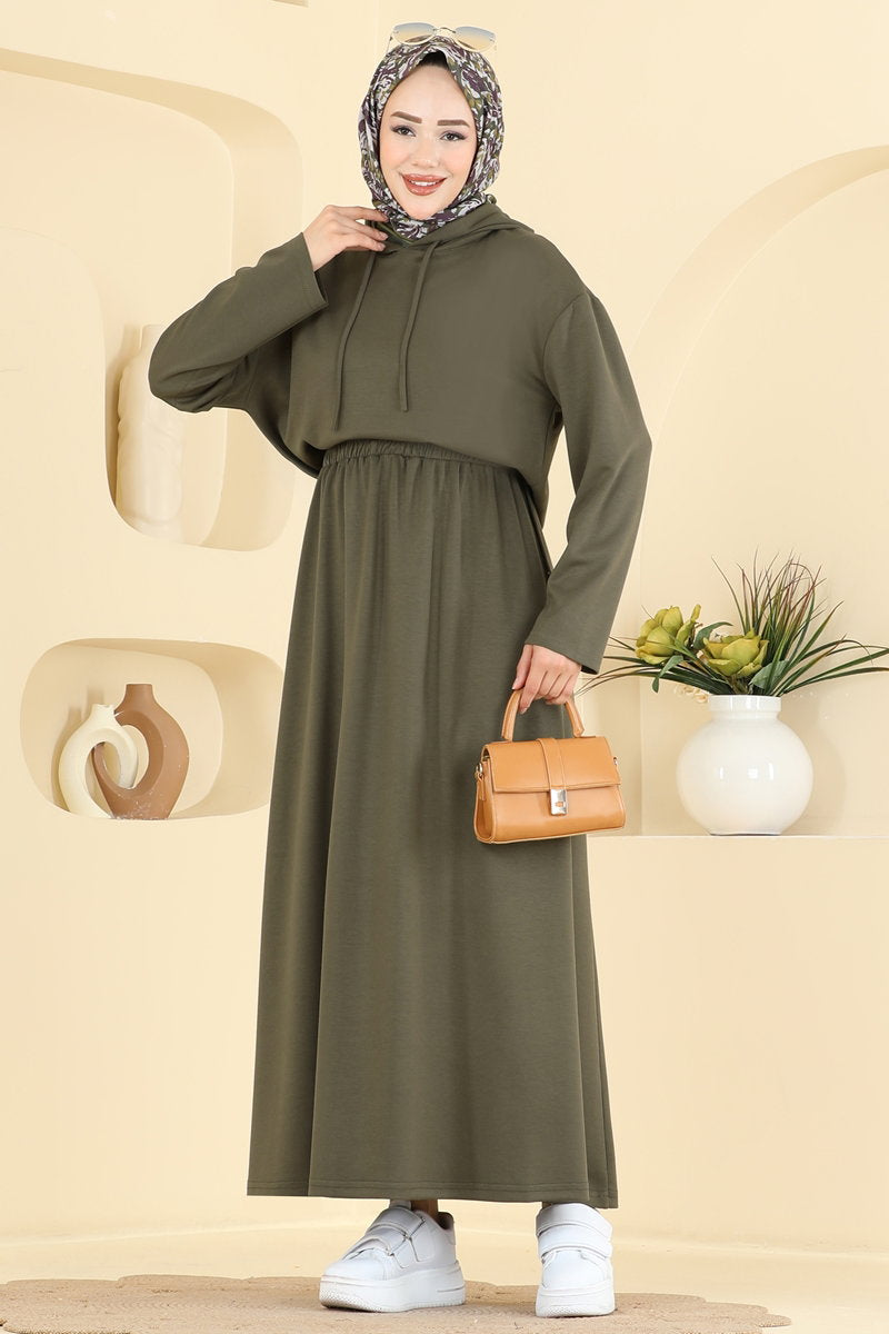 Hooded Modal Two-Piece Skirt Set - Khaki